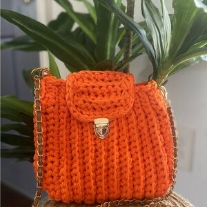 Orange Knit Chain Strap Bag